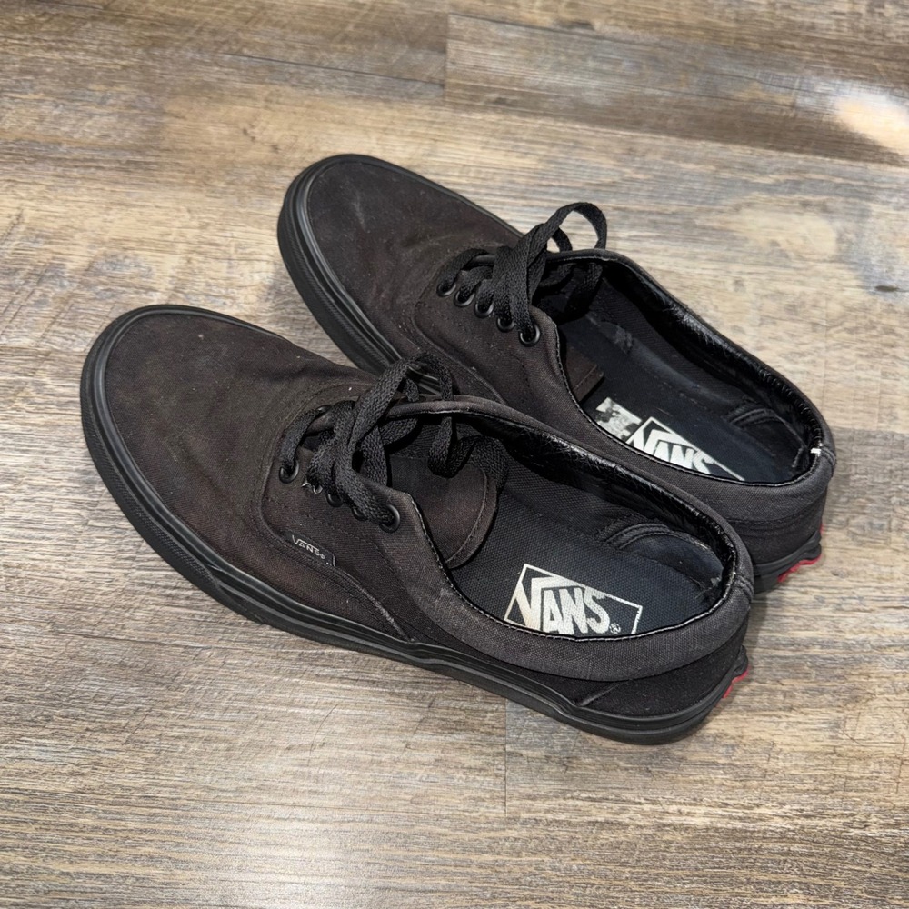 Vans Era Black Black Canvas Sneakers Mens 8 Womens 9.5 Triple Black Low Top Shoe - Picture 7 of 9